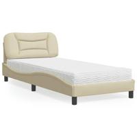 vidaXL Bed met matras stof crèmekleurig 80x200 cm, bedframe, bed, enkel bed, bedframes, bedbodem, stoffen bed, gewelfd bedframe