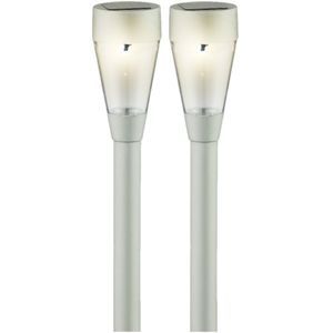 Set van 4x stuks solar tuinlamp/prikspot zilver op zonne-energie 32 cm