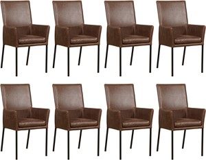 Set van 8 Bruine leren moderne eetkamerstoelen Royal - poot vierkant zwart - Vintage Leer Brown (bruin leer)