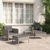 5-delige Loungeset met kussens poly rattan grijs - thumbnail