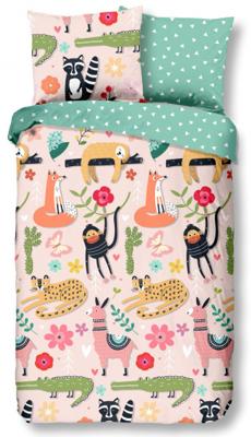 Good Morning dekbedovertrek junior 100 x 135 cm katoen groen/roze Good Morning dekbedovertrek junior 100 x 135 cm katoen groen/roze