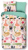 Good Morning dekbedovertrek junior 100 x 135 cm katoen groen/roze