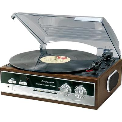 Soundmaster PL186H Retro Vintage Nostalgische platenspeler met ingebouwde luidsprekers en radio hoofdtelefoonaansluiting 3 snelheden 33/45/78 RPM stereoluidsprekers