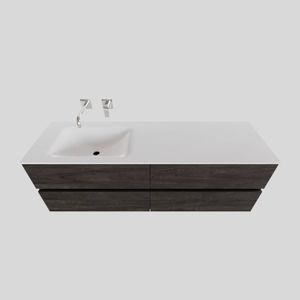 Badkamermeubel Solid Surface BWS Oslo 150x46 cm Links Wood Dark Brown 4 Laden (0 kraangaten)