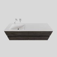 Badkamermeubel Solid Surface BWS Oslo 150x46 cm Links Wood Dark Brown 4 Laden (0 kraangaten) - thumbnail