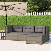 4-delige Loungeset met kussens poly rattan grijs - thumbnail