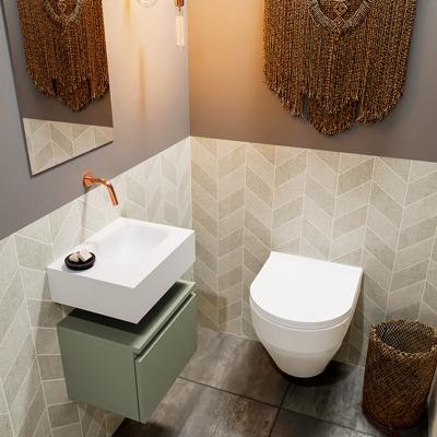 Mondiaz Andor toiletmeubel 40cm army met witte wastafel rechts zonder kraangat Mondiaz Andor toiletmeubel 40cm army met witte wastafel rechts zonder kraangat