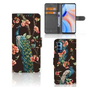 OPPO Reno 4 Pro 5G Telefoonhoesje met Pasjes Pauw met Bloemen