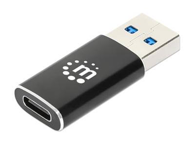 Manhattan Adapter USB 3.2 Gen 2 Type A male naar Type C Vrouwelijk, 10 Gbps SuperSpeed+ USB, 3 A, Aluminium, Zwart