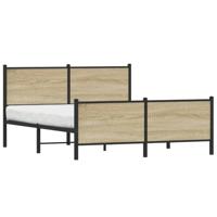 vidaXL Bedframe hoofd- en voeteneinde metaal sonoma eiken 140x200 cm, tweepersoonsbed, bedombouw, logeerbed, bed, ledikant, bed frame