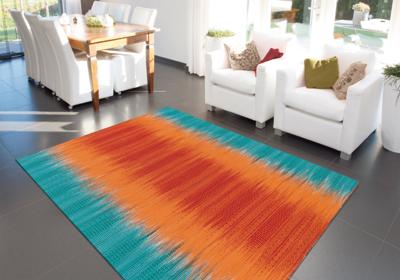 Vloerkleed Sunset 8070 | 80% wol (Nieuw-Zeeland), 20% katoen | oranje, blauw | 90 x 160 cm