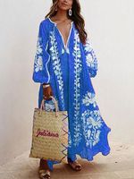 Balloon Sleeves Boho Printed Maxi Weaving Dress