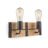 Light depot - wandlamp Denton 2L - hout / burned metal - Outlet - thumbnail