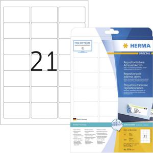 Herma 5074 Adresetiketten 63.5 x 38.1 mm Papier Wit 525 stuk(s) Weer verwijderbaar Inkjet, Laser (zwart/wit), Laser (kleur), Kopiëren (zwart/wit), Kopiëren