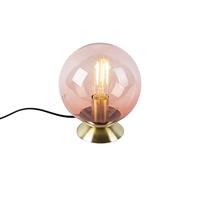 QAZQA - Art deco tafellamp messing met roze glas - Pallon | Woonkamer | Slaapkamer - Glas Bol - E27 Geschikt voor LED - Max. 1 x 25 Watt