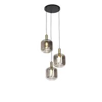 QAZQA - Design hanglamp zwart met goud en smoke glas 3-lichts - Zuzanna | Woonkamer | Slaapkamer | Keuken - Glas Rond - E27 Geschikt voor LED - Max. 3 x 40 Watt