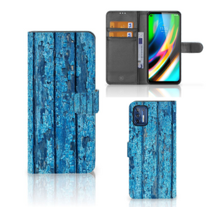 Motorola Moto G9 Plus Book Style Case Wood Blue