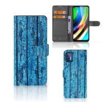 Motorola Moto G9 Plus Book Style Case Wood Blue - thumbnail