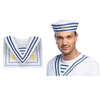 Carnaval verkleed Matrozen hoedje - wit/blauw - met matrozen kraag - volwassenen