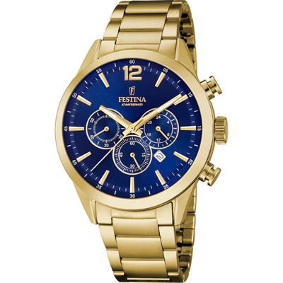 Festina F20633/2 Horloge Cab Chrono staal goudkleurig-blauw 43,5 mm Festina F20633/2 Horloge Cab Chrono staal goudkleurig-blauw 43,5 mm