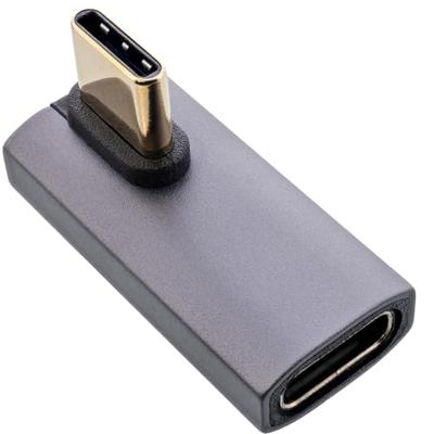 InLine® USB4-adapter, USB-C stekker naar USB-C bus verticaal gebogen, 40 Gb/s gegevenssnelheid, 240 W Power Delivery, 8K @60Hz video, aluminium behuizing, grijs, 35900H