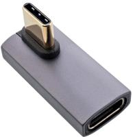 InLine® USB4-adapter, USB-C stekker naar USB-C bus verticaal gebogen, 40 Gb/s gegevenssnelheid, 240 W Power Delivery, 8K @60Hz video, aluminium behuizing, grijs, 35900H