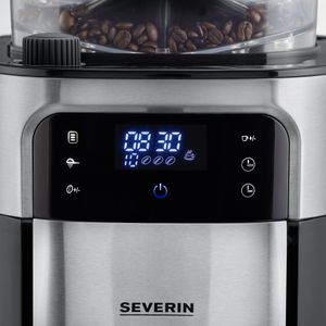 Severin KA 4813 Koffiezetapparaat Zwart, RVS (geborsteld) Capaciteit koppen: 10 Display, Glazen kan, Met koffiemolen, Timerfunctie, Warmhoudfunctie, Met