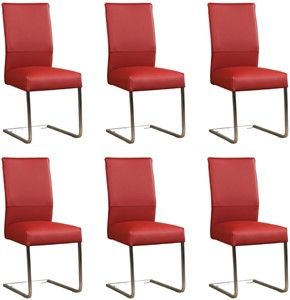 Set van 6 Rode leren industriële eetkamerstoelen Remix - poot vierkant rvs - Toledo Leer Red (rood leer)