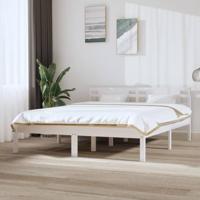 vidaXL Bedframe massief hout wit 150x200 cm, tweepersoonsbed, bedombouw, frame, bed, dubbel bed, bed frame, ledikant, houten bedframe