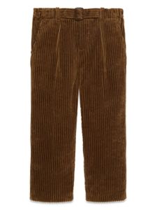 Gucci Kids pantalon en velours côtelé à patch logo - Marron