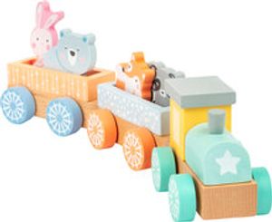 Houten trein in pastel kleuren