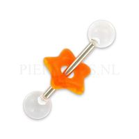 Tongpiercing acryl met donut ster transparant oranje - thumbnail