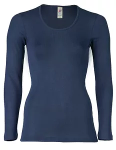 Dames Shirt Lange Mouw Zijde Wol Engel Natur, Kleur Navy blauw, Maat 34/36 - Small