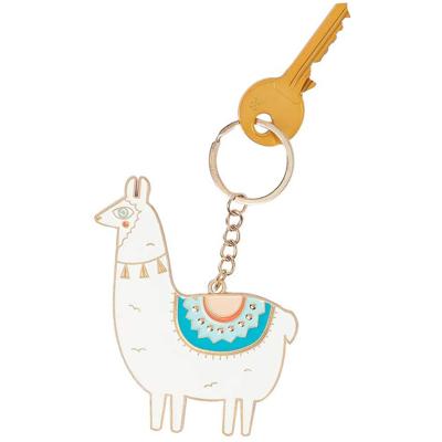 Doiy sleutelhanger Oversized Lama 11,8 cm staal/zink wit/blauw