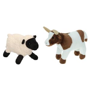 Pluche knuffel boerderijdieren set Koe en Schaap/lammetje van 22 cm