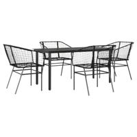vidaXL 5-delige Tuinset poly rattan glas zwart, buiten eetset, tuinmeubelen, tuin eettafel en stoelen, patio eetkamer set, buiten eettafel en stoelen