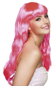 Pruik lang haar pony roze Chique