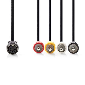 Nedis DIN-Audiokabel | DIN 5-Pins Female | 4x RCA Male | Vernikkeld | 0.20 m | Rond | PVC | Zwart | Label - CAGL20475BK02