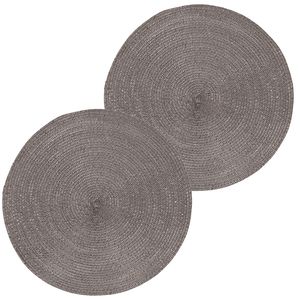 2x Ronde placemats glimmend donkergrijs 38 cm geweven/gevlochten    -