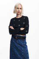 Sweatshirt met bloemen en juwelen - BLACK - M - thumbnail