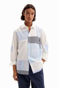 Gestreept patchwork overhemd - BLUE - XL