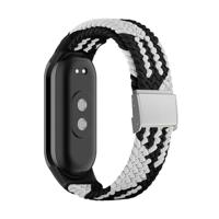 By Qubix - Braided nylon bandje - Zwart met wit - Compatible met Xiaomi Smart Band 8 & 9 - Compatible Xiaomi bandje