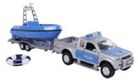 2 Play Duitse politiewagen met boot pull back 27 cm blauw/grijs