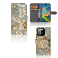 Hoesje voor iPhone 14 Pro Vintage Bird Flowers