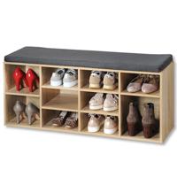 Schoenenrek/schoenenkast met zitvlak - naturel - 10 paar schoenen - hout - L103 x B30 x H48 cm