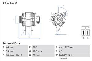 Dynamo / Alternator BOSCH, Spanning (Volt)14V, u.a. für KIA, Hyundai