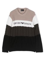 Emporio Armani Kids pull rayé à logo intarsia - Tons neutres