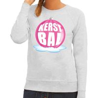 Foute feest kerst sweater met roze kerstbal op grijze sweater voor dames XL (42)  - - thumbnail