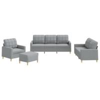 vidaXL 4-delige Loungeset met kussens stof lichtgrijs, fauteuil, 3-zitsbank, sofa, 2-zitsbank, bank, 2 zitsbank, zitbank, fauteuil stoel, 2 zits bank
