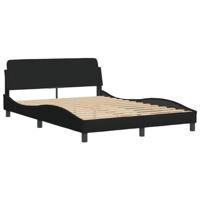vidaXL Bedframe met hoofdbord stof zwart 140x200 cm, bed, bed ombouw, stoffen bed, bedbodem, 2-persoons bed, gebogen bedframe